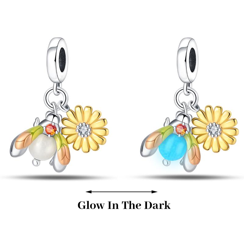 925 Silver Plated Fireflies Butterfly Stars Luminous Charms Beads Fit 3mm 925 Original Bracelets DIY Jewelry Gift