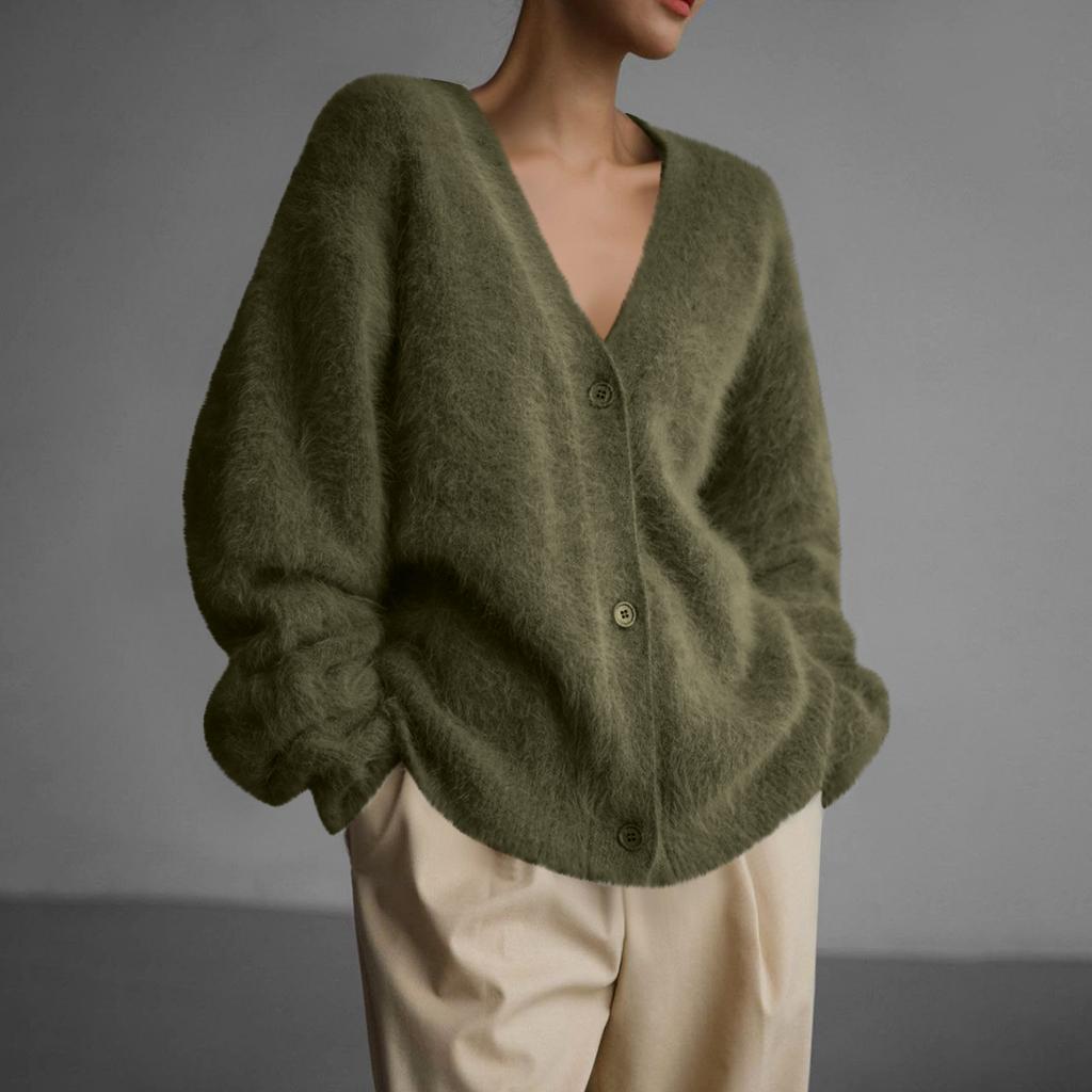 Cárdigans Shaggy Oversize para Mujer Moda Otoño Cárdigans de Punto de Manga Larga con Botones de Frente Abierto