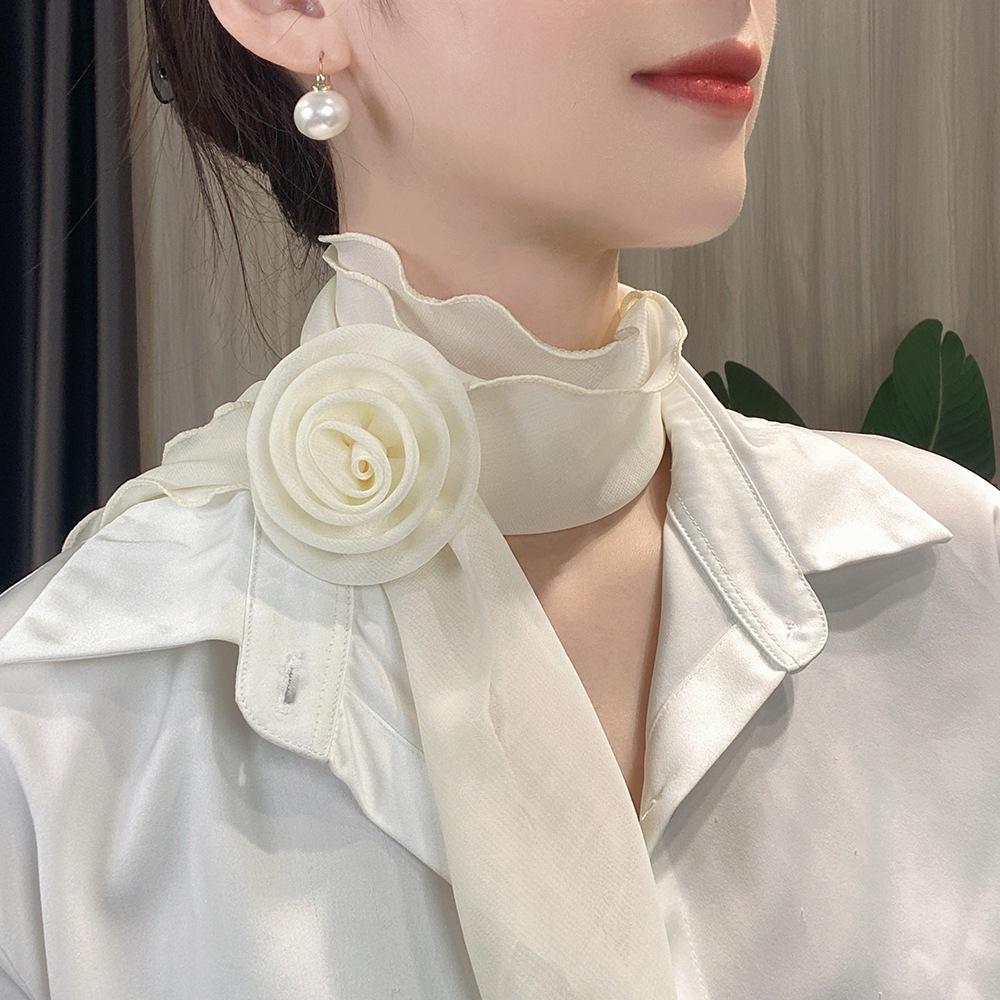 Rose clip thin silk scarf spring and summer sun protection temperament fashion versatile scarf for women