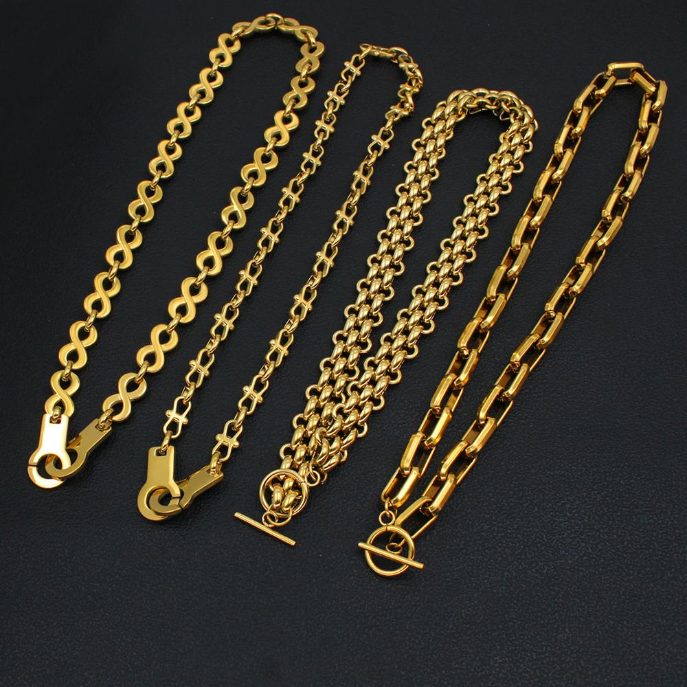 USENSET Men's Stainless Steel Chains Necklace Gold Color Handmade 18k Gold Plated Chains Individuality Zircon Gifts