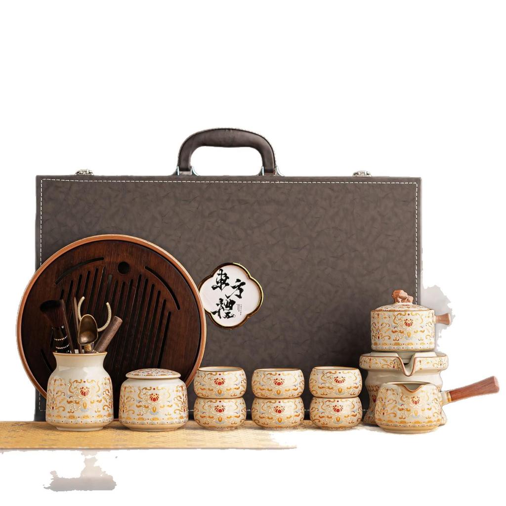Dunhuang Automatic Tea Set: High-Grade Ru Kiln Brewing Artifact - Ideal Gift for Leaders, Elders, and Business Occasions