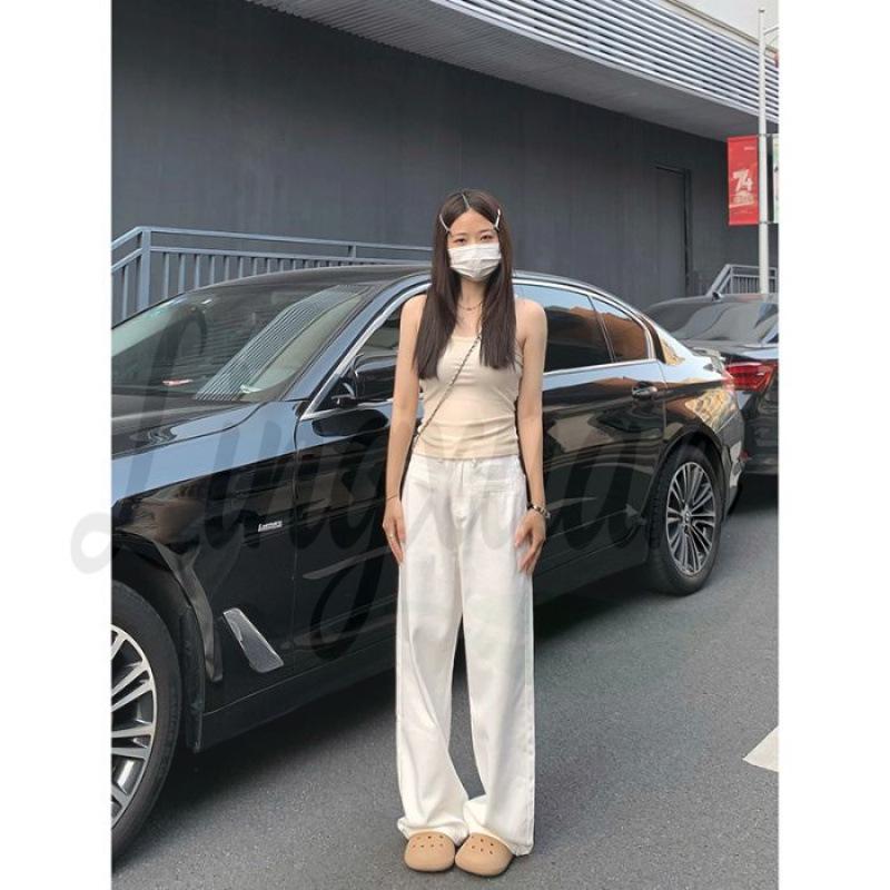 Women s White High-Waisted Wide-Leg Trousers - 2026 Spring/Summer Slimming Floor-Length Style Large