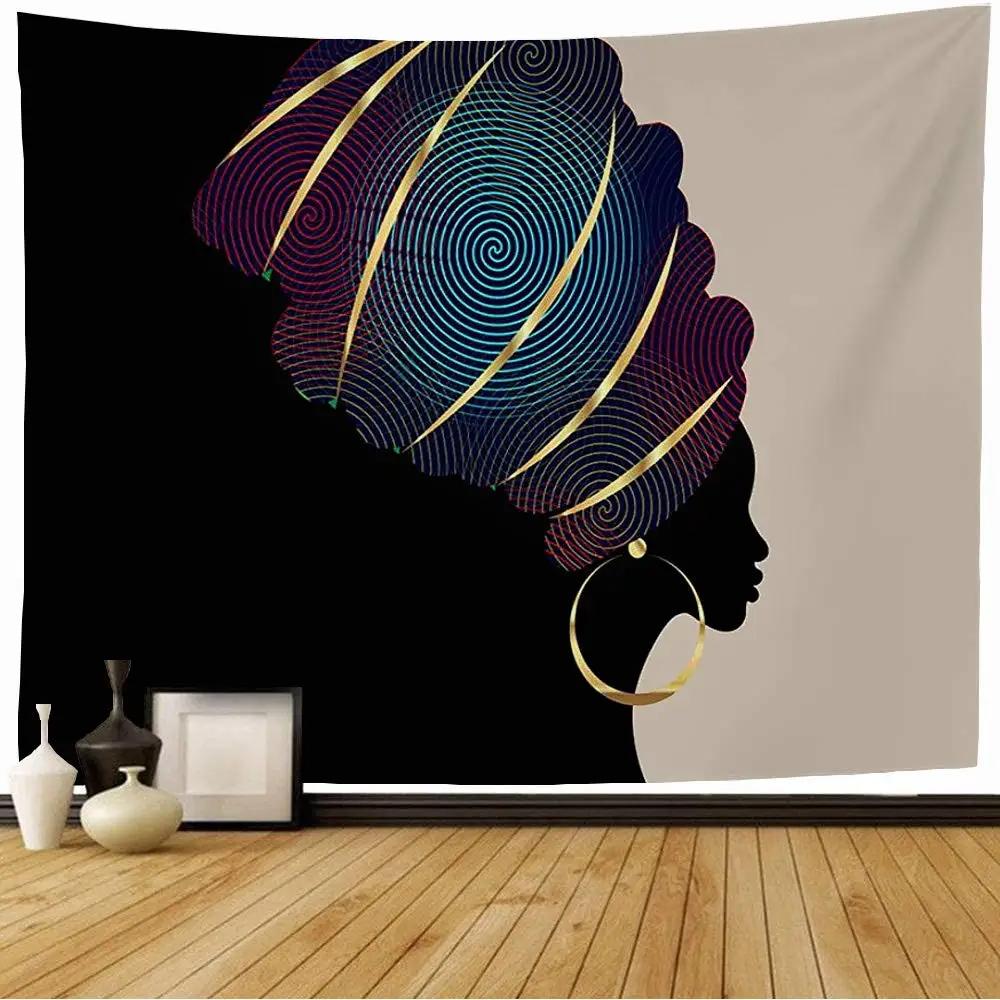 African Tapestry Indigenous People Theme Traditional Turban and Dress Tapestry Wall Hanging for Bedroom Living Room Dorm Decor