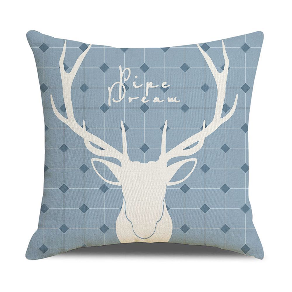 Ins Style Nordic Simple Geometric Abstract Small Fresh Green Plant Elk Linen Print Square Pillowcase