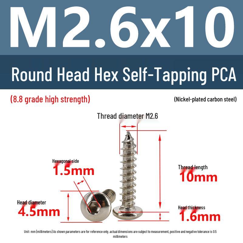 8.8 Grade Round Head Hex Socket Self-Tapping Screws M2-M4 Carbon Steel Bolts