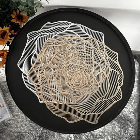 PVC Placemat Heat-Resistant Reusable Table Mat Hollow Rose Shape Insulation Pad for Dining Table Decoration