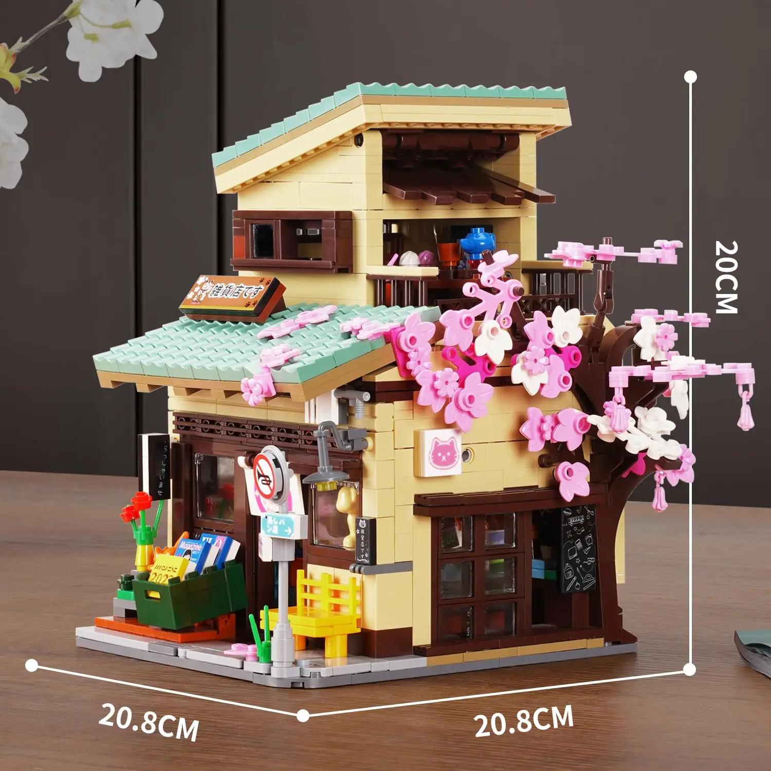 

921PCS Cat Grocery Store Building Blocks Creative City Street Scene MOC Model Bricks Set With Lights Kids Educational Toys Gifts