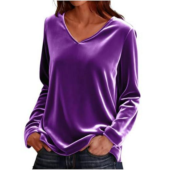 2026 Europe & America Spring/Autumn Women's V-Neck Long Sleeve Loose Solid T-Shirt