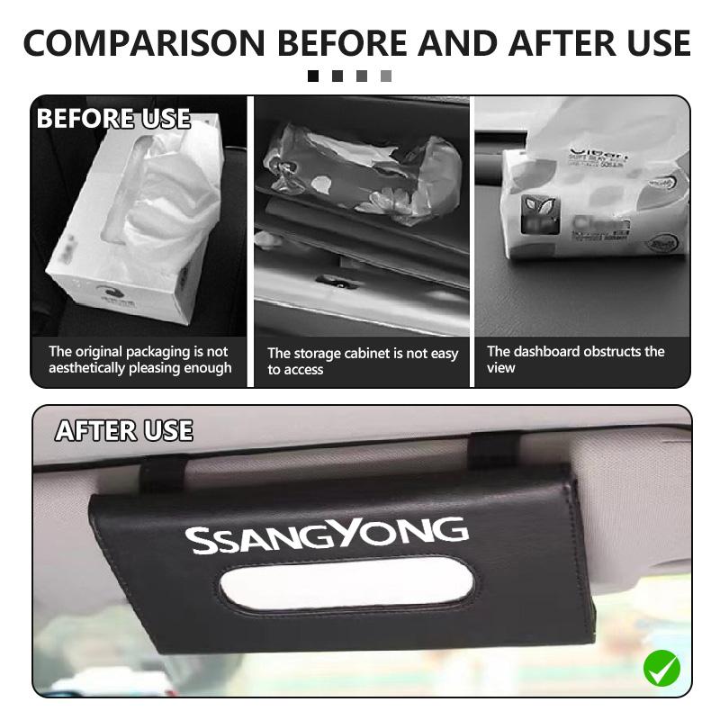 Car Tissue Box Towel Sun Visor Hanging Paper Holder Storage Decor For SsangYong Musso Rexton Torres Kyron Actyon Tivoli Rodius