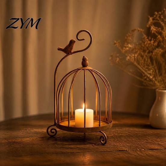 Artistic Candle Display Vintage Metal Birdcage Holder, Tealight Decorative Iron Stand for Home Decor Dining Table Living Room Coffee Centerpiece