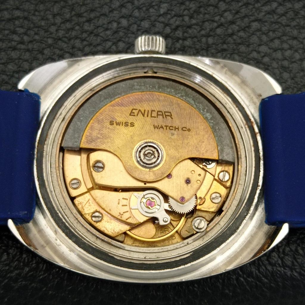 CEAS VINTAGE ENICAR AUTOMATIC ELVEȚIAN BĂRĂBĂȚESC CADRAN CULOARE ALBASTRU a700144-5 R201-a700144