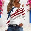 Women Plus Size Asymmetric Cutout Neck Cold Shoulder Long Sleeve Eagle Star Stripe Print Shirt