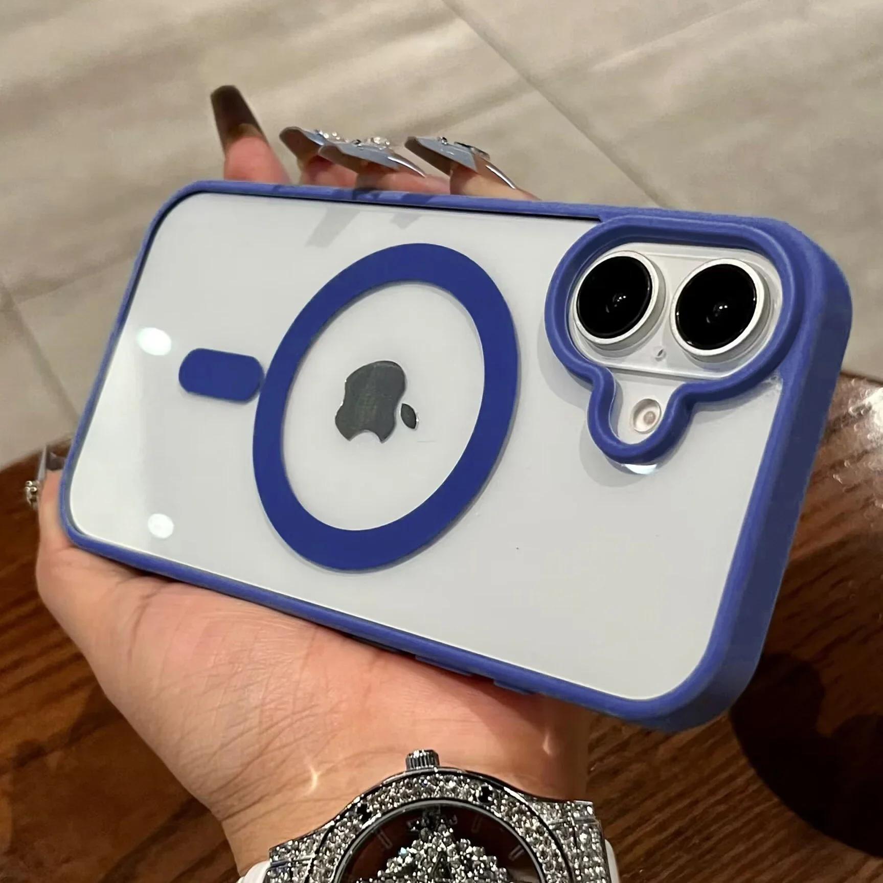 

Чехол-бампер цвета конфет с магнитной беспроводной зарядкой для iPhone 16 Pro Max 15 Plus 14 13 12Pro Max, прозрачная противоударная задняя крышка For iPhone 15 темно-синий