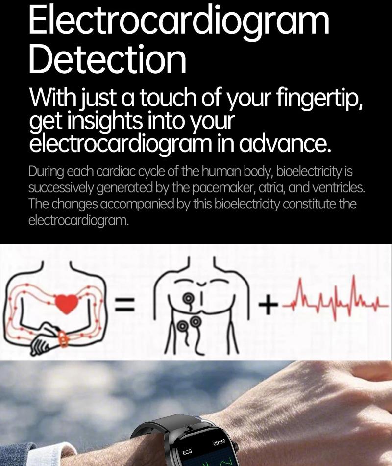 2026 NEW ECG Blood Oxygen Blood Pressure Temp Monitor Men Uric Acid Blood Fat Health Diagnosis HD Bluetooth Call Men Smart Watch