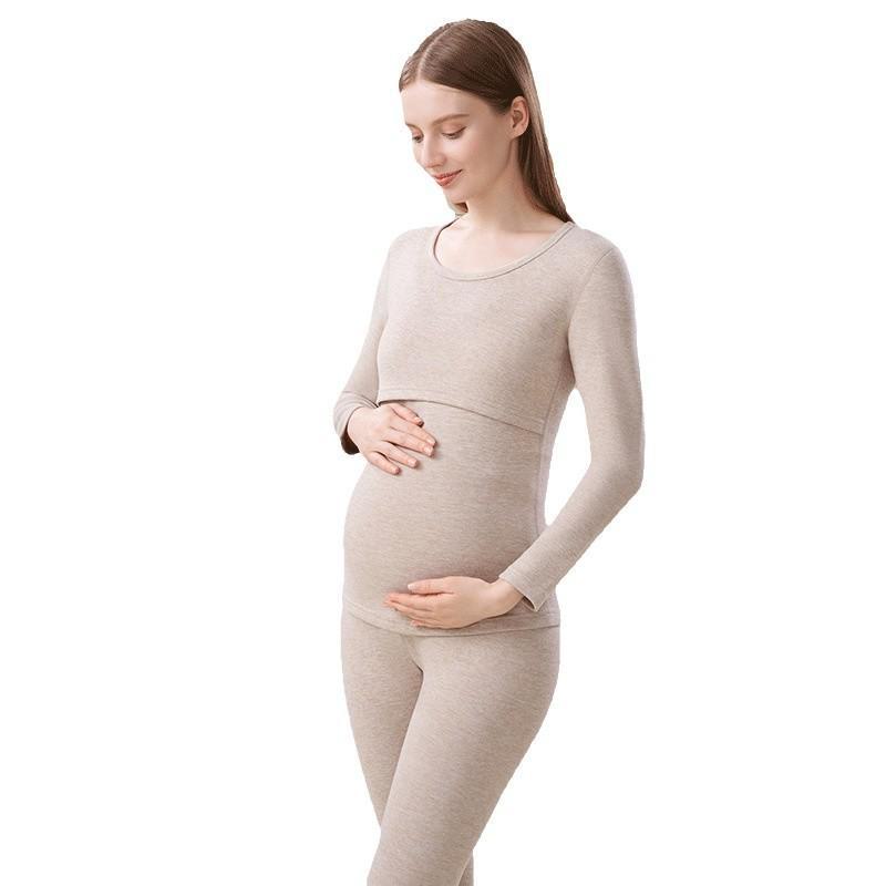 Maternity Thermal Underwear Set: Warm, Cozy Top & Bottoms for Postpartum Nursing - Velvet, Cashmere, Silk Blend for Winter