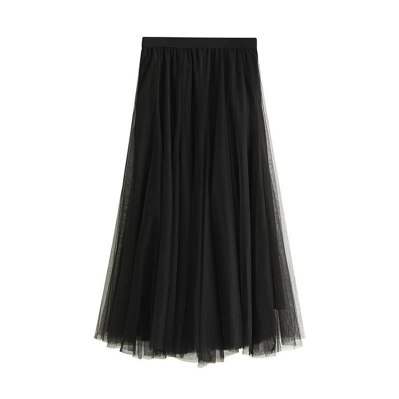 Women's Tulle Skirt Elastic High Waisted A-Line Layered Flowy Long Skirts Pleated Mesh Midi Skirts for Women Casual Beach Ruffle Skirts for Party