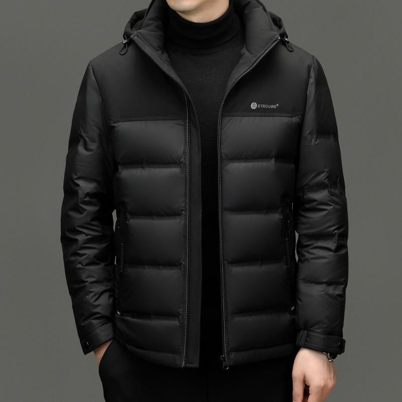 Winter Duck Down Hooded Down Jacket Men'S Fashion Business Casual Warm Down Jacket Jacket