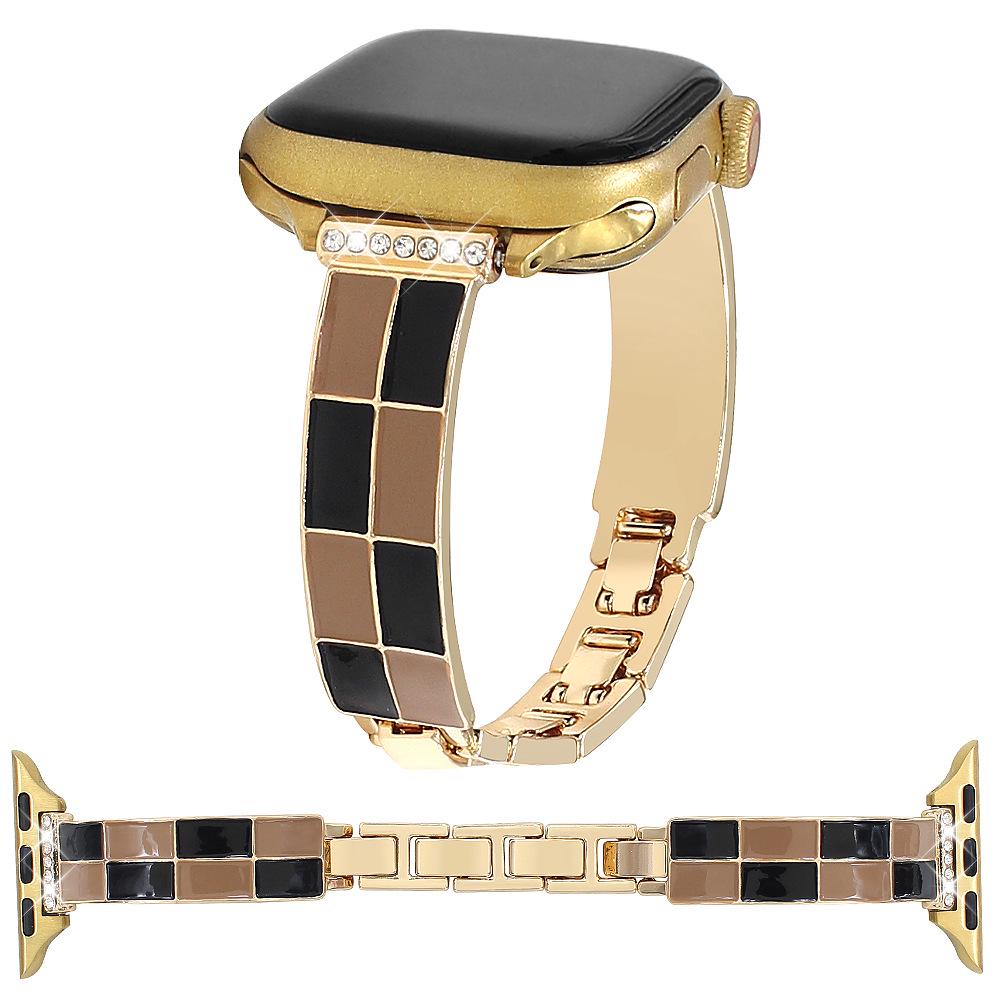 

Plaid Metal Bracelet Strap for Apple Watch S11/S10 42/44/45/49/46mm кавовий/золотий