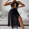 2025 European & American One-Piece Swimsuit with Sexy Slit Beach Dress Cover-Up