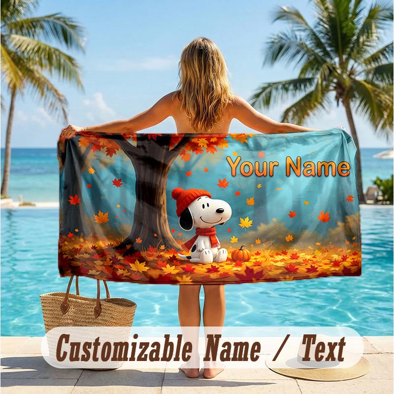 Custom Text Beach Towel, Soft Absorbent Swimming Multi-use TowelSnoopy Peanuts