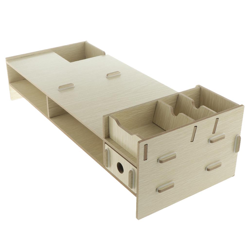 Wood Monitor Stand Drawers Computer Laptop Printer Riser Desk Rice White