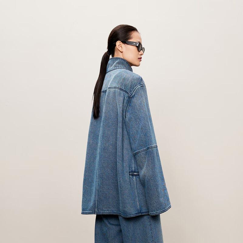LESS 2024 Autumn Loose Stand Collar Straight Denim Jacket