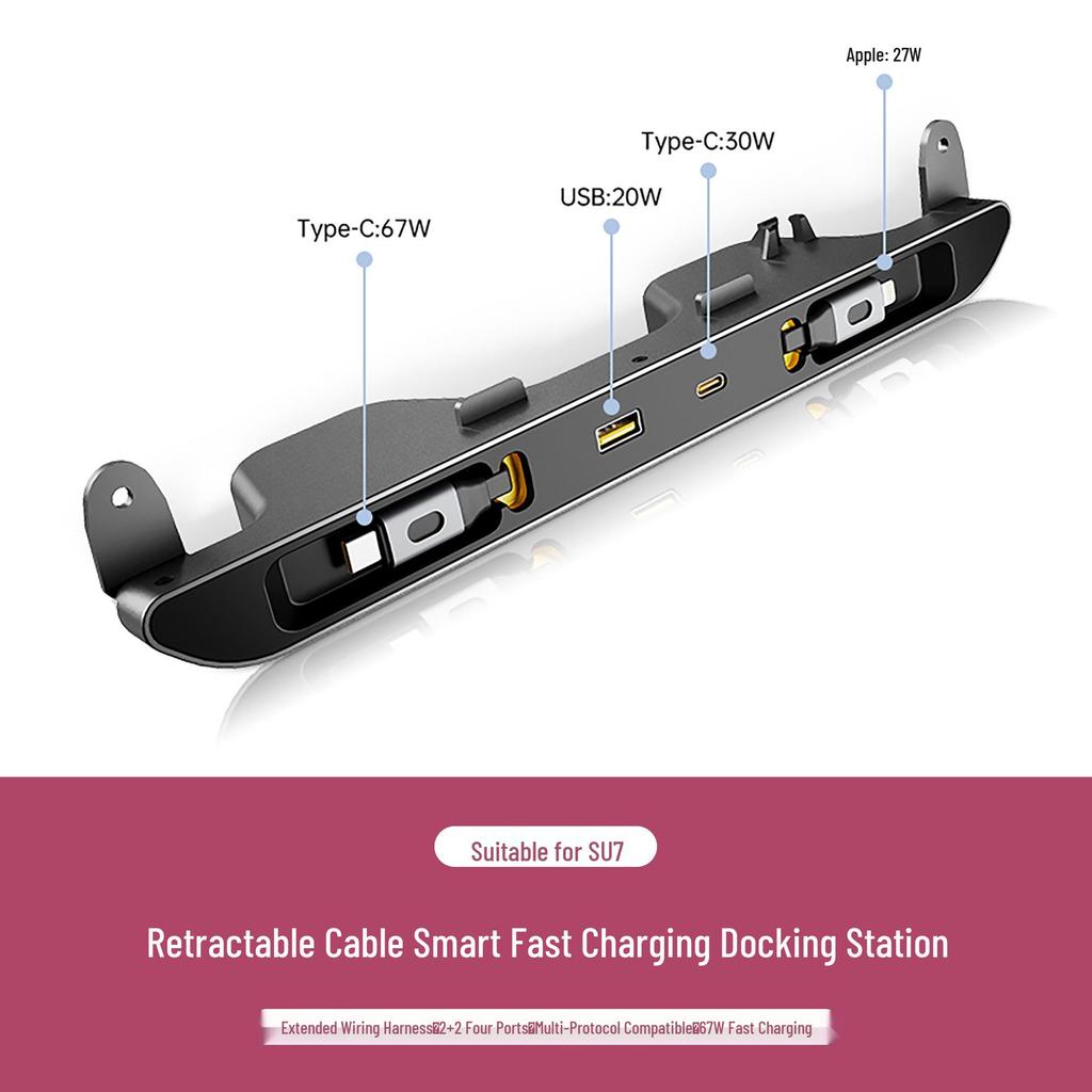 YU7/SU7 Under-Screen Fast Charging Car Charger with Retractable Cable 