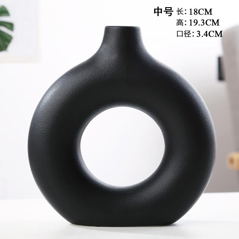 Nordische kreisförmige hohle Keramikvase Donuts Blumentopf Home Dekoration Zubehör Büro Desktop Wohnzimmer Inneneinrichtung Geschenk