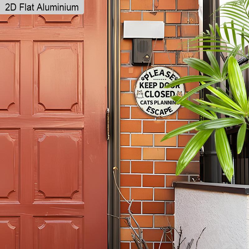 2D Flat Aluminum Cat Sign for Front Door, Keep Door Closed Sign for Home Front Door Wall Hanging Decor, Cat Warning Sign Decoration, Beware of Cat