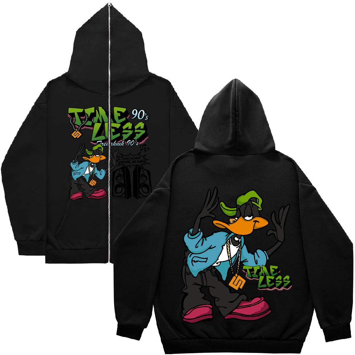 Full zip hoodie sweater gothic high street full zip oversized coat men s and women s streetwear y2 coat S чёрный