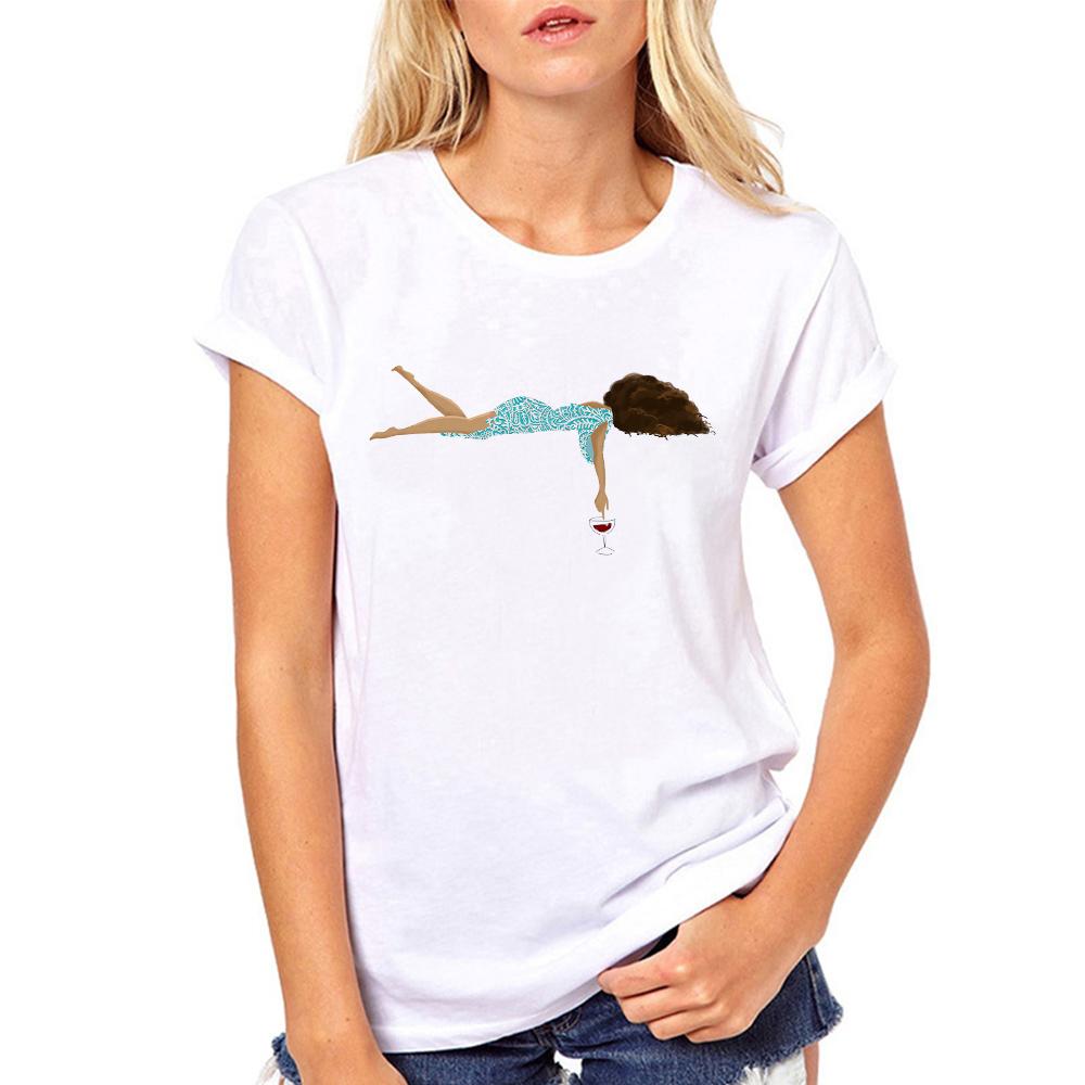 Red Wine Print Tshirt For Woman Oversize Summer Female Tee Shirt Fashion Ladies Clothing Funny Korean Style T-Shirts For Woman