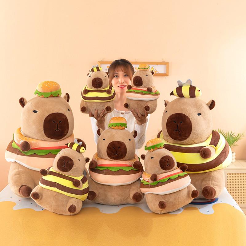 Cartoon Hamburger Capybara Plush Toy With Short Pile Velvet For Kids Birthday Gift