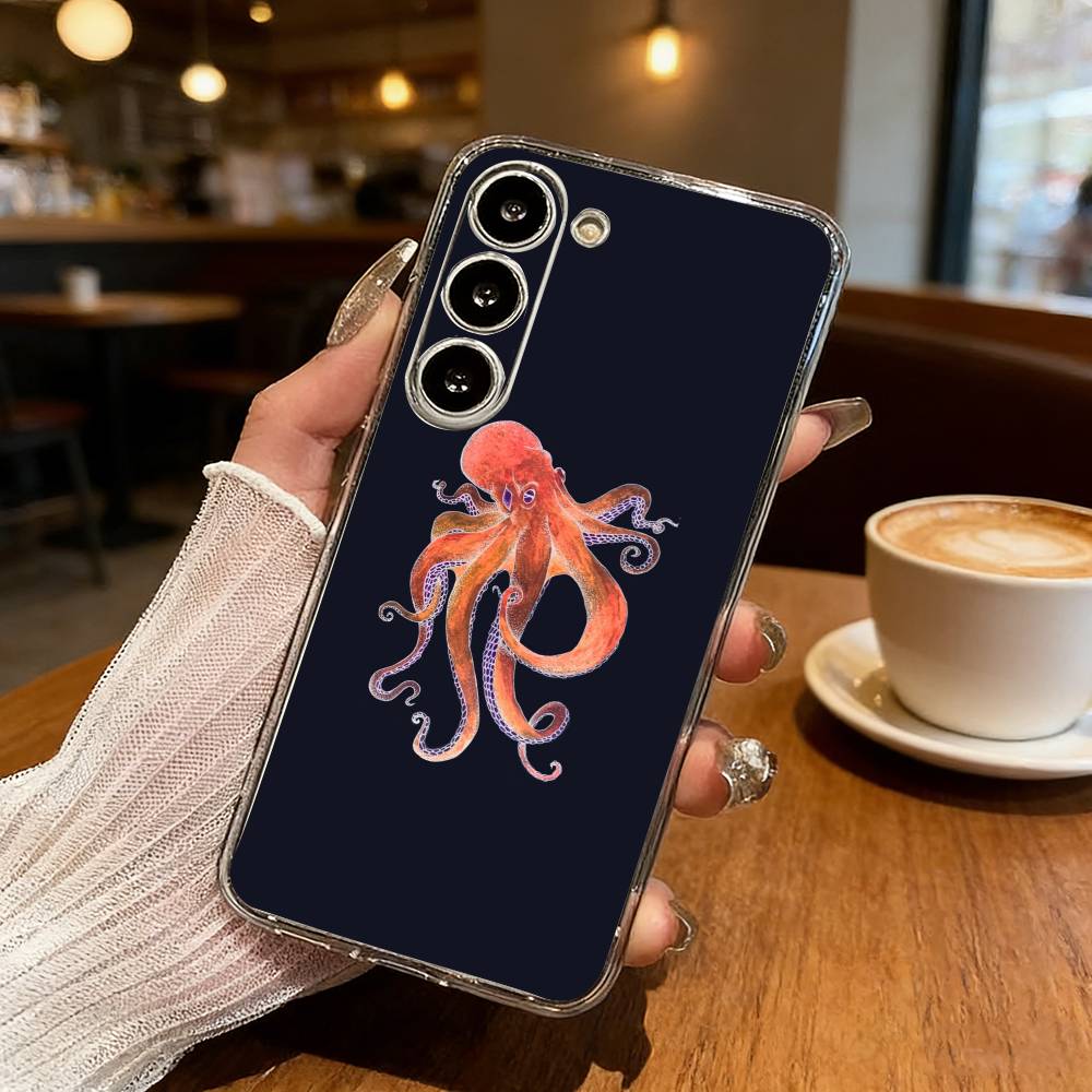 O-Octopus S-Sea Animals O-Ocean Phone Case For Samsung S25,S24,S21,S22,S23,S30,Ultra,S20,Plus,Fe,Lite Transparent Cover