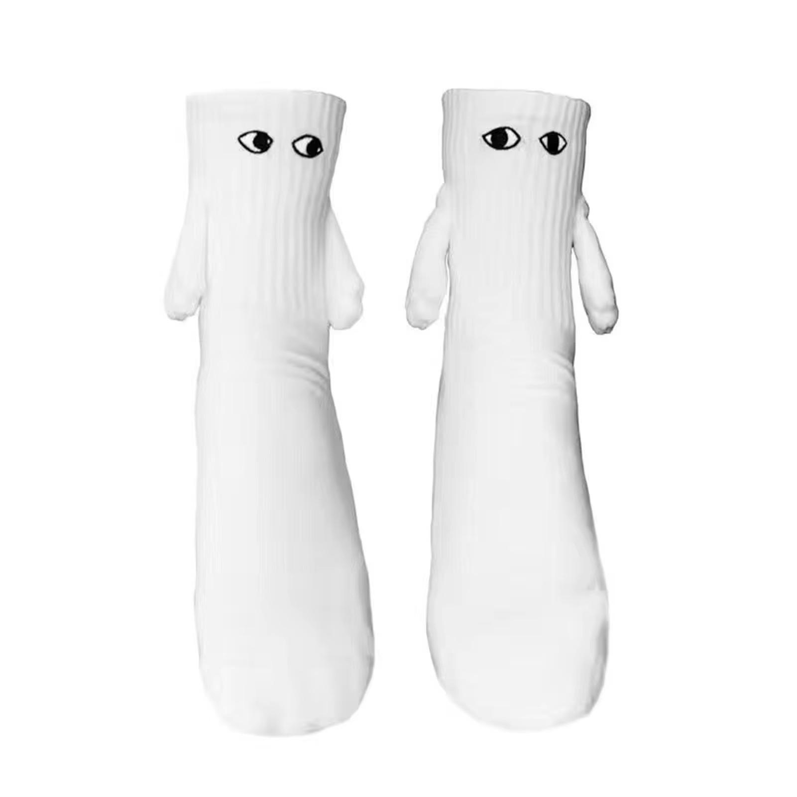 1/2 Paar Damen Magnetische Dreidimensionale Puppen Paare Händchen haltend Mit Socken Modische Mittellange Socken One Size white
