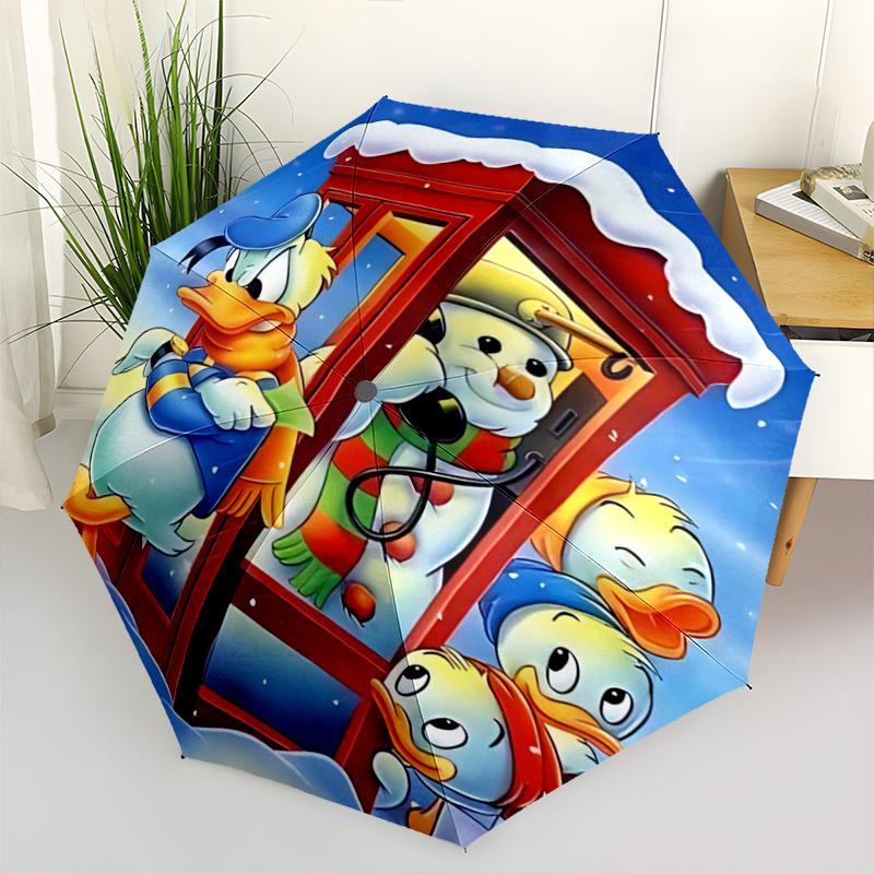 

1pc Donald Duck and Friends in a Winter Wonderland Pattern Automatic 3-Fold Umbrella, 8 Iron Frames, High-Value Folding Umbrella, Suitable f