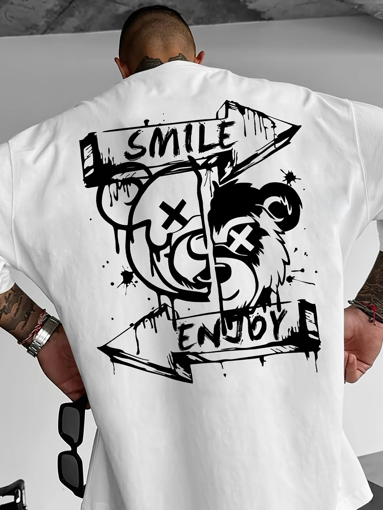 

Summer Mens American Street Style Pattern Tshirt Loose Round Neck Summer Short Sleeved Shirt with SMILEENJOYE Bear Design S