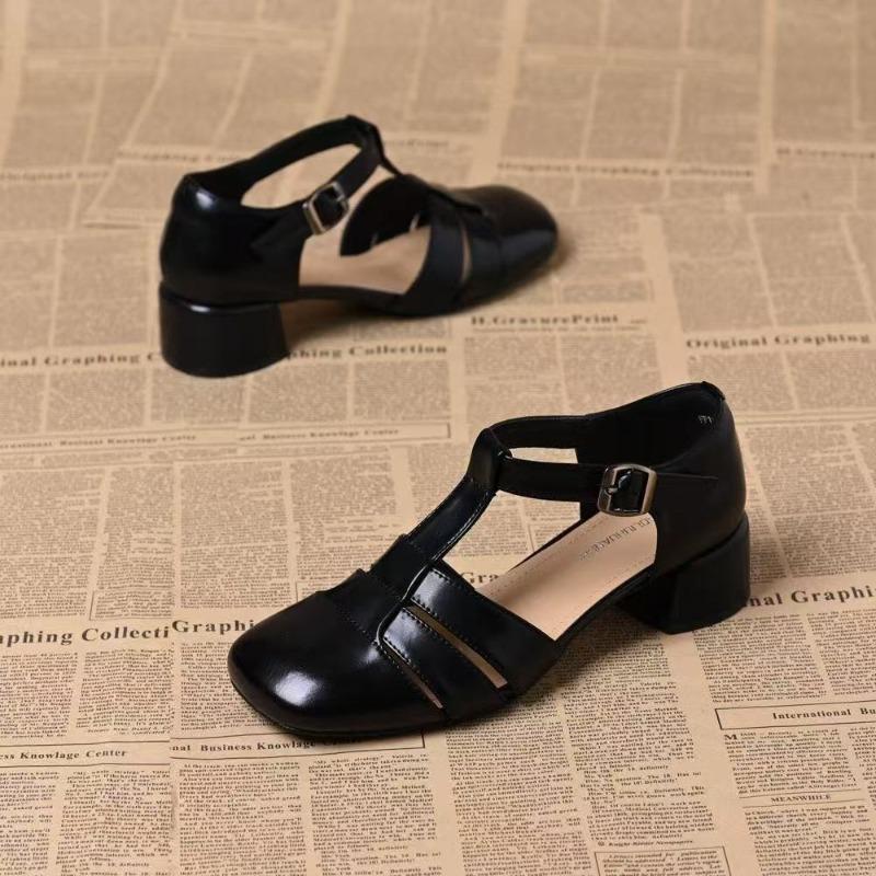 Comfortable Bag Head Sandals Women's Summer Hollow Retro Hollow Shoes One Word with Versatile Thick Heel Sandals