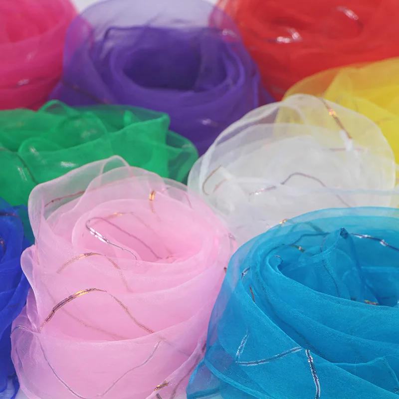 10pcs 60x60cm Solid Colors Chiffon Organza Silky Scarf Baby Girls Children Kindergarten Dance Performance Square Neck Scarf