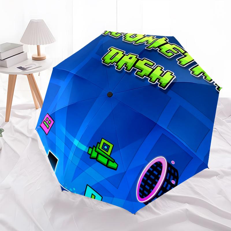 Geometry Dash Fashionable Automatic Opening/Closing Folding Umbrella. Portable and Foldable, Ideal for Gift, Travel, and Daily Use.