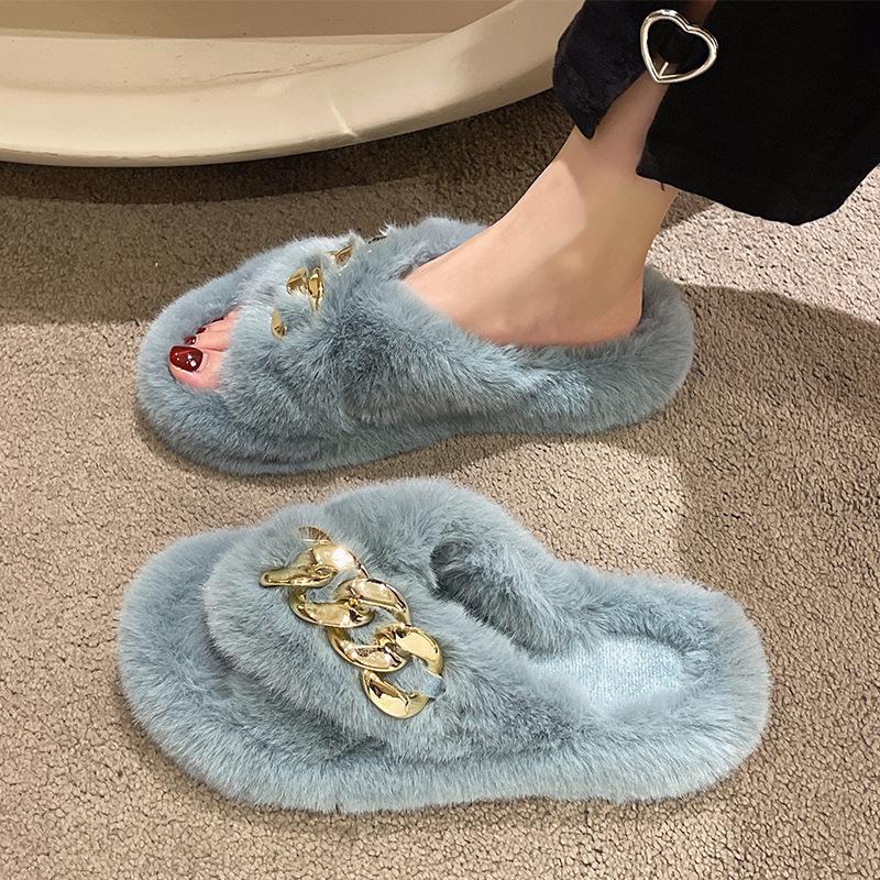 

Mao Mao slippers women s outer wear 2025 spring and summer new ins trendy non-slip cross chain home cute autumn and winter cotton mop 42