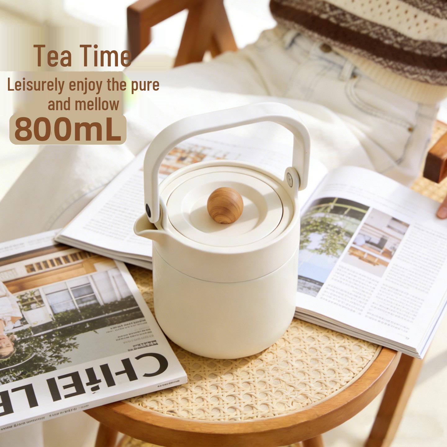 

2026 Light Luxury Engraved Thermos Flask: Large Capacity Steeping & Tea Separation Bottle for Home and Office Off-White 800ML
