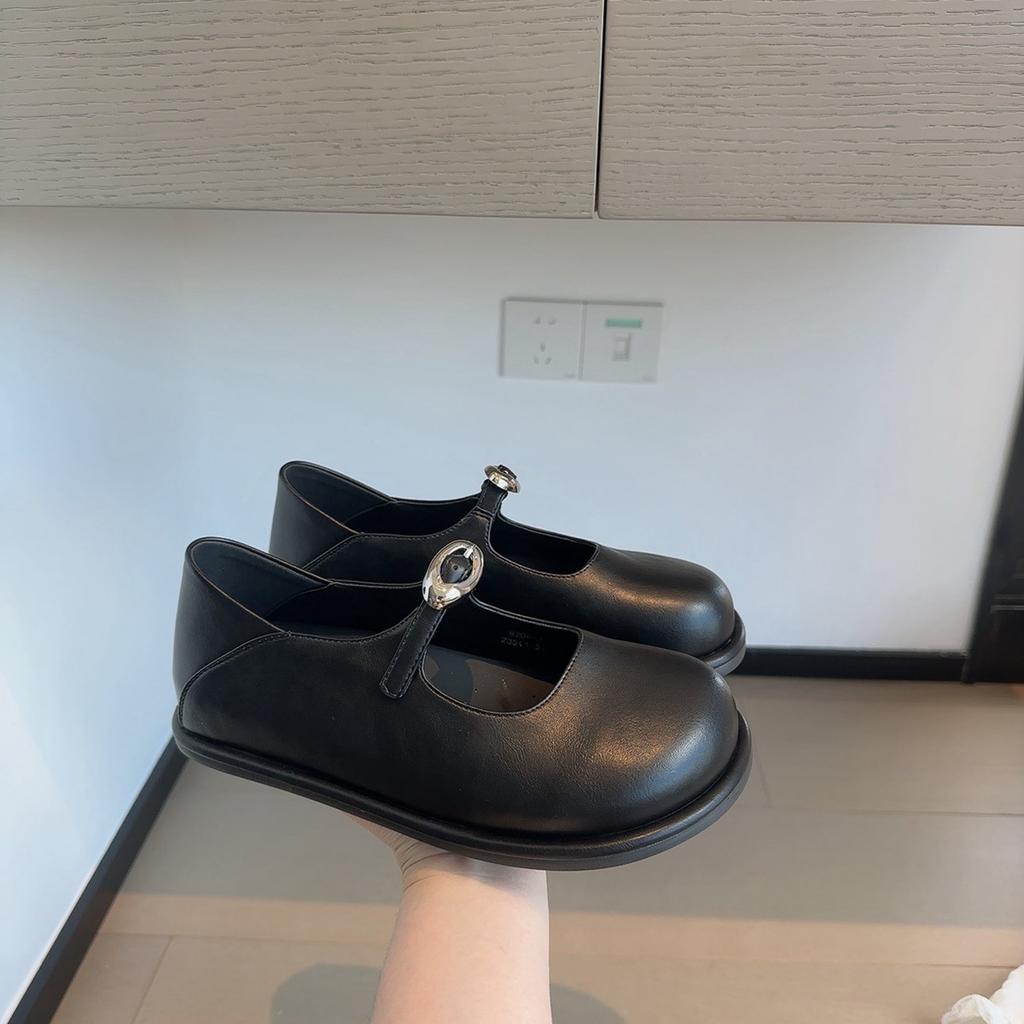 Suding's two wear inner height-increasing small leather shoes for women's 2025 new metal one-word belt thick-soled height-increasing Mary Jane single