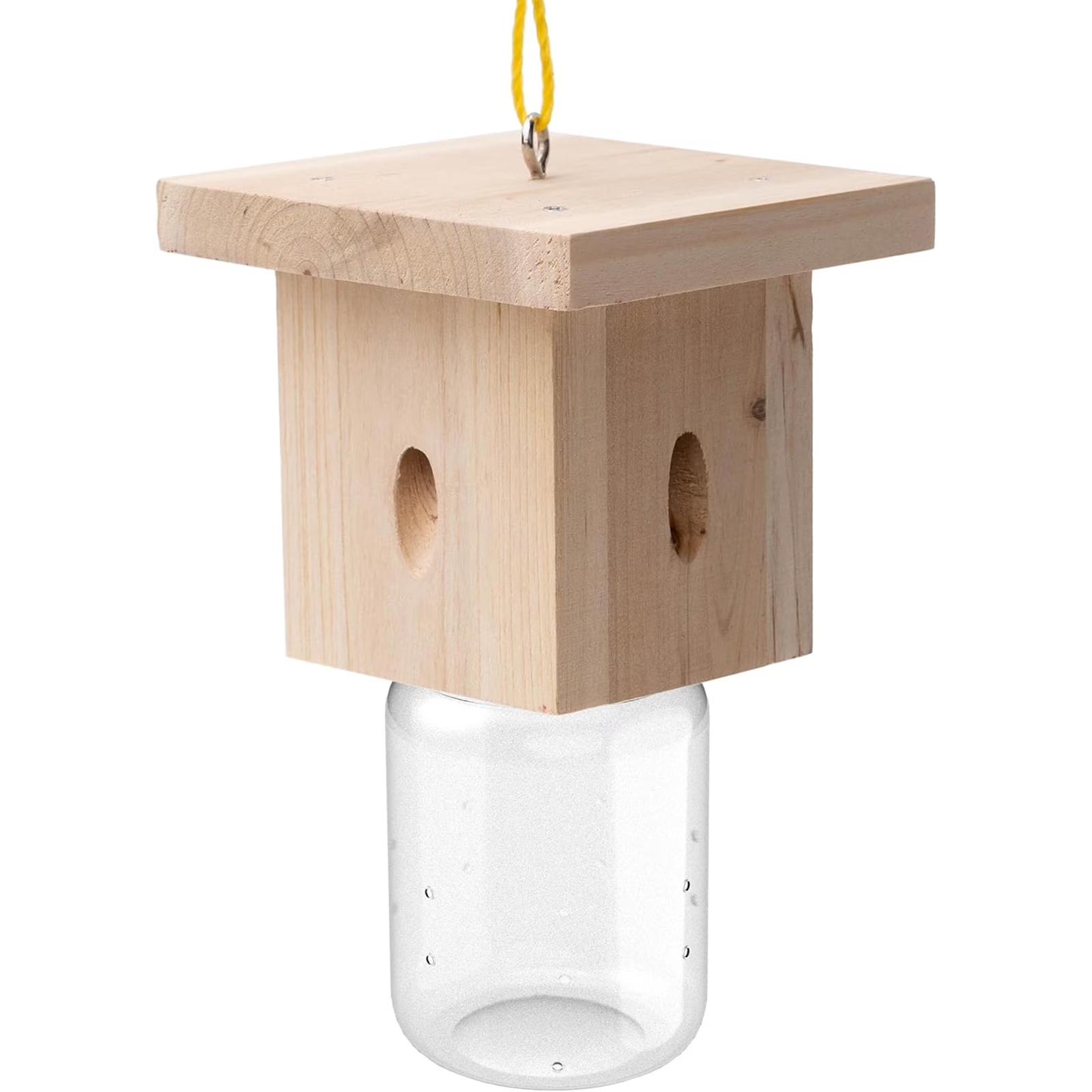 

1 PCS Wood Carpenter Bee Trap For Outside - Natural Hanging Carpenter Bee Traps Outdoor With Plastic Collection Jar, Best Bee Trap For House - Insect One Size