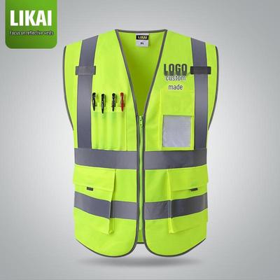 LIKAI Reflektierende Sicherheitsweste - Hochsichtbare Bau-Verkehrsausrüstung, Anpassbare fluoreszierende Arbeitskleidung.