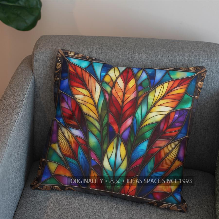 2D Stained Glass Pheasant-Patterned Decorative Pillow Pattern Cushion Cover Suitable For Sofa Bedroom Car Pillow Cover