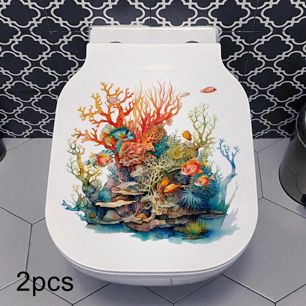 2x Ocean Toilet Stickers Under The Sea Toilet Seat Lid Cover Stickers Wall