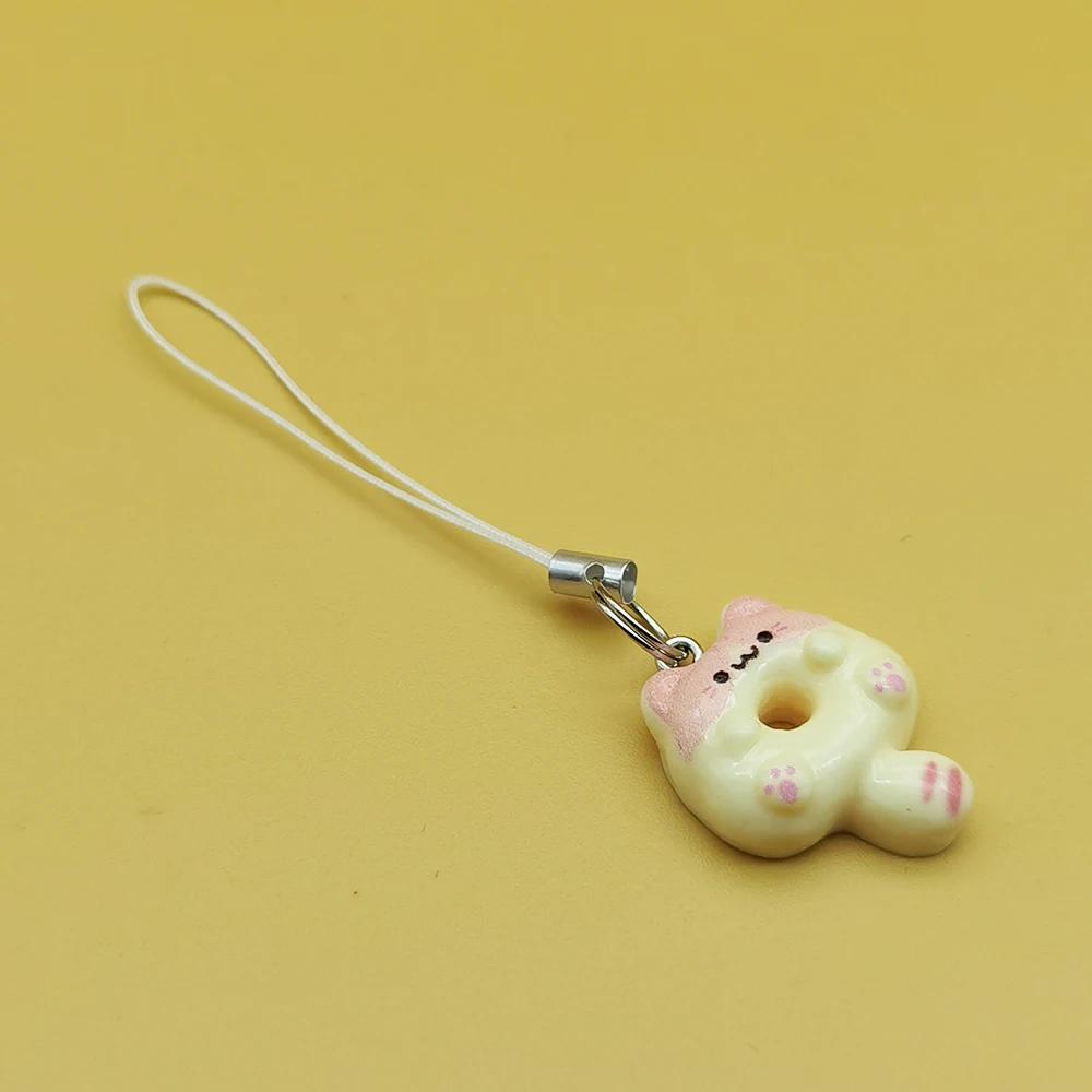 Adorable Kitten Donut Cat Phone Charm Strap Keycord Cute Lanyard Cellphone Case Pendant for Airpods Case Keychain Cord