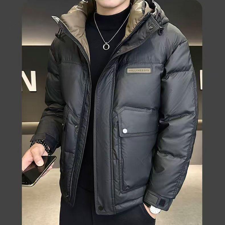 

2025 Мужская Зимняя Высококлассная Куртка с Капюшоном на Утином Пуху - Модная, Толстая и Универсальная L (Recommended 90-120 jin)