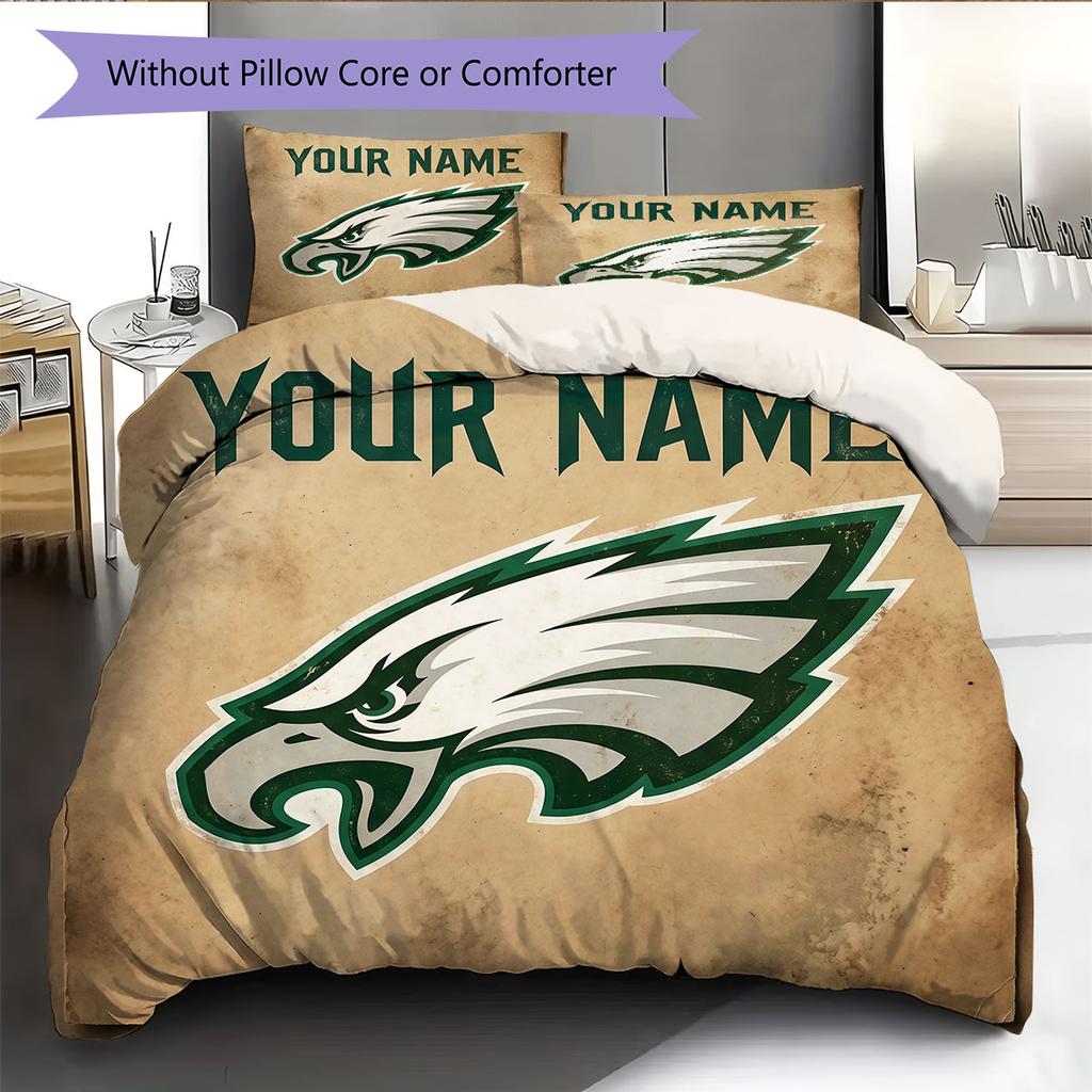 Custom Name,Philadelphia Eagles Pattern Bedding Home Decoration Birthday Gift ( 1 Duvet Cover + 2 Pillowcase, Without Core),fan Merchandise.