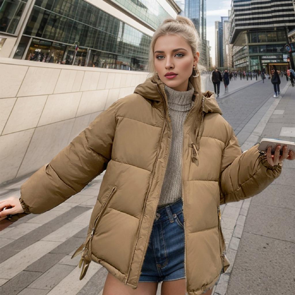Giacca Imbottita da Donna 2024 Inverno Nuova con Cappuccio Spessa Calda Giacca in Cotone Femminile Monocolore Cerniera Parka Cappotti Abbigliamento da Donna